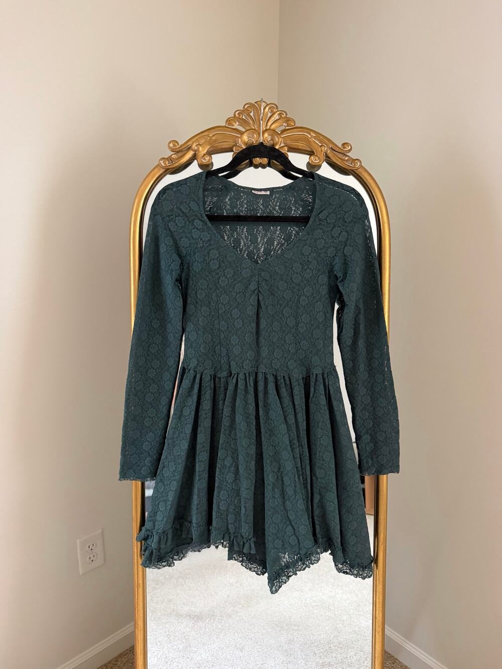 Free People Intimately Lace Long Sleeve Mini Dress